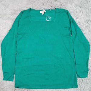 Belle‎ By Kim Gravel Womens Sweater Green XS Feather Knit Square Neck Pullover